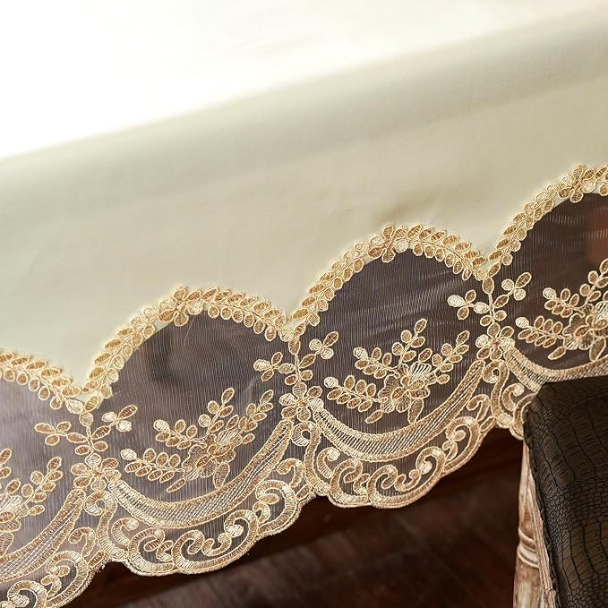 ARTABLE Lace Tablecloth Rectangle Waterproof Table Cover with Exquisite Macrame Border for Wedding Kitchen Holidays Party Decor (Beige, 60 x 84 Inch)