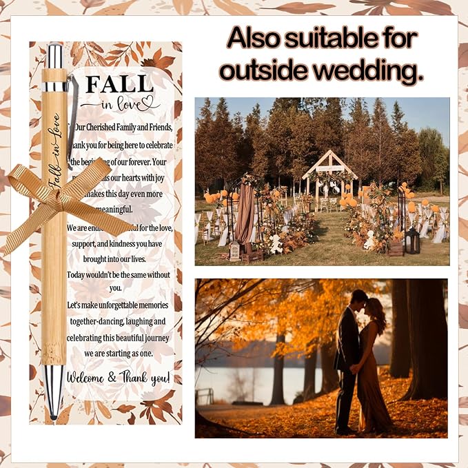 52 Packs Wedding Thank You Gifts for Guests Fall in Love Bamboo Pens Sets with Thank You Tags Autumn Wedding Give Away Bridal Shower Favors Bulk for Women