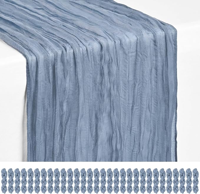 30 Pack Dusty Blue Cheesecloth Table Runner 17 x 108 inch Boho Gauze Table Runner Rustic Sheer Cheese Cloth Table Decorations for Wedding Party Baby Bridal Shower Birthday Holiday Home