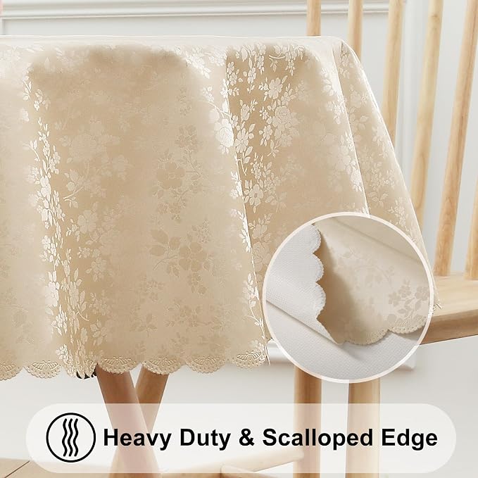 Smiry Round Table Cloth, Waterproof Heavy Duty Vinyl Tablecloths, Wipeable Washable Table Cover for Kitchen and Dining Room (Beige, 70" Round)