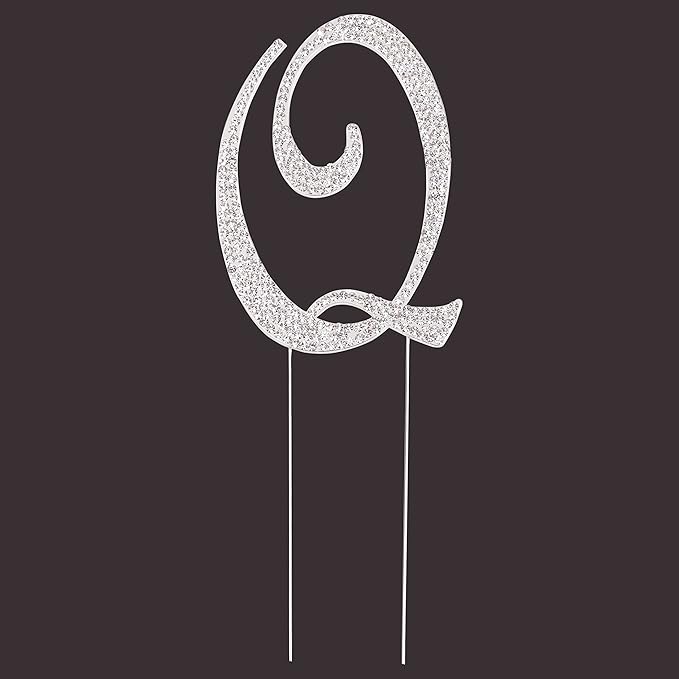 LOVENJOY Gift-boxed Wedding Cake Topper Q Letter Cake Topper Rhinestone, More Durable than Acrylic, Keepsake Reused upon Anniversary, 3.5"