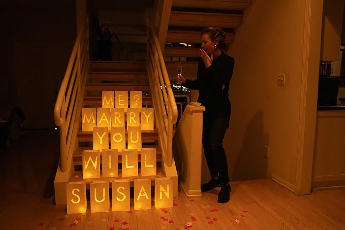 WYMM "A to Z Letters Luminary Bags with Tea Light Candles to Light Up Letters Perfect for Any Custom Sign Creates Personalized Birthday Banner, Happy Anniversary Banner and Congratulations Banner