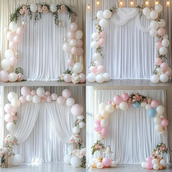 60FTx12FT White Wrinkle-Free Wedding Backdrop Curtain -Silky Washable White Polyester Drapes for Baby Showers, Birthday Parties, Photography, and Wedding Receptions-12 Panels 5FTx12FT