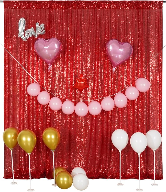 Poise3EHome Red Sequin Backdrop, 20Ft x 10Ft Glitter Photography Background Curtains for Party Baby Shower Wedding Birthday Christmas Thanksgiving Halloween Decoration