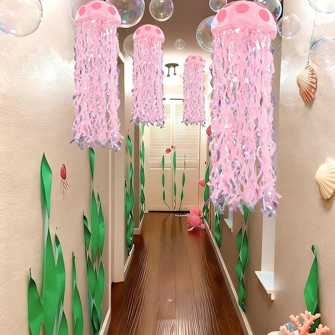 VioraWhite 37 Pcs Cartoon Sponge Party Decorations 6 Pcs 9.8'' Hanging Jellyfish Paper Lanterns with Bubble Garlands Flower Crepe Paper Under The Sea Party Decorations for Mermaid Ocean Birthday Decor