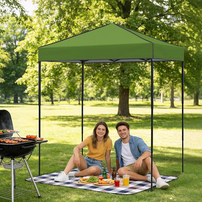 6x4 Pop Up Canopy Tent, Instant Portable Beach Canopy, Outdoor Tent with Carry Bag for Camping, Sports, Tailgating, Events, Grass Green
