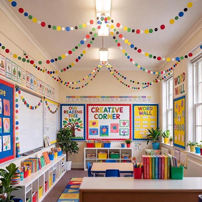 Outus 5 Pieces Colorful Circle Garland Banner Hanging Paper Dot Decorations for Classroom, Birthday Party, Baby Shower, Wedding Backdrop & Photo Booth Graduation Decor(Classic Color)