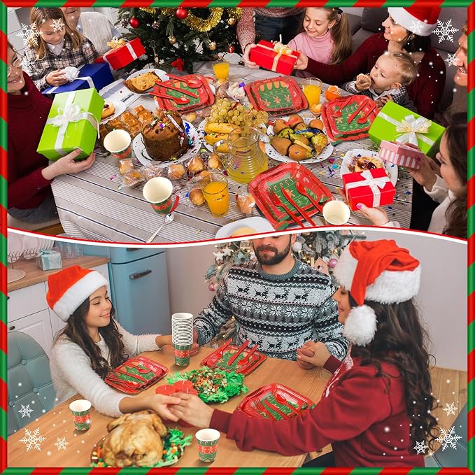 400 Pcs Ugly Sweater Party Supplies Set Christmas Disposable Paper Plates Party Christmas Decorations Plates and Napkins Sets Tableware for Xmas Birthday