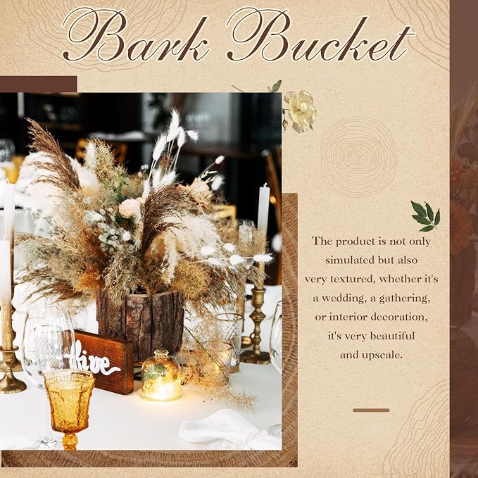 12 Set Wooden Vase for Centerpieces Wedding Flower Table Centerpieces Decor Rustic Bark Stump Bucket Farmhouse Wood Planter Pot for Woodland Party Window Home (Flower Foam,Medium)
