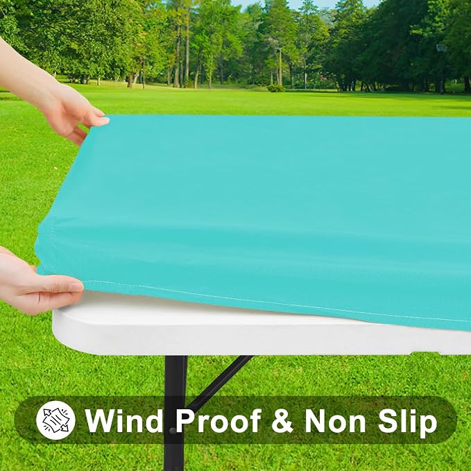 Smiry 3 Pack Rectangle Table Cloth, Elastic Fitted Flannel Backed Vinyl Tablecloths for 6ft Folding Tables, Waterproof Wipeable Table Covers for Indoor, Outdoor, Camping and Picnic (Teal, 30"x72")