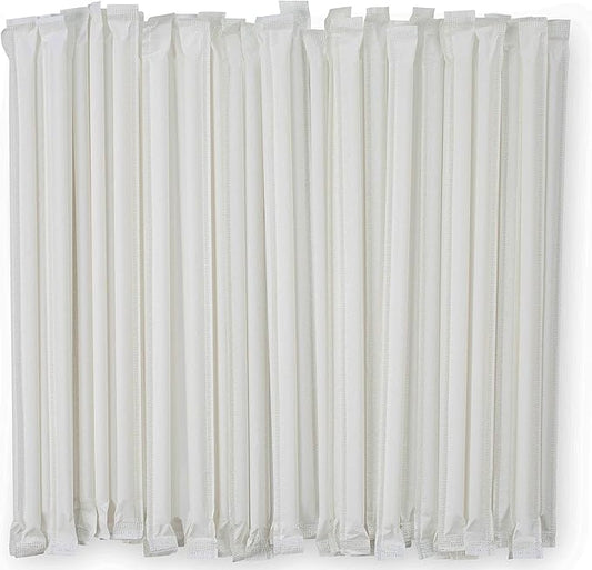 DuraHome White Plastic Straws Individually Wrapped 1000 Pack - 8 inch Drinking Straw, BPA Free - Restaurant Style Disposable Straws 0.24" Wide, Bulk Set