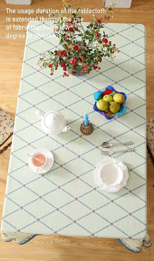 ISAENNE Designer Vintage Linen Rectangular Tablecloth,102"x63"-Floralsea B | French Elegant Printed Table Cloth for Rectangle Table,Floral Pattern,Decor,Heavyweight,Dining Room,Kitchen,Thanksgiving