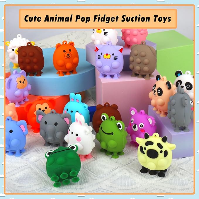 ChildFun 24 PCS Party Favors for Kids,3D Animal Pop Toys,Goodie Bags Stuffers for Kids,Pinata Stuffers Carnival Prizes,Fidget Toys Bulk,Prize for Classroom,Suction Toys for Toddlers