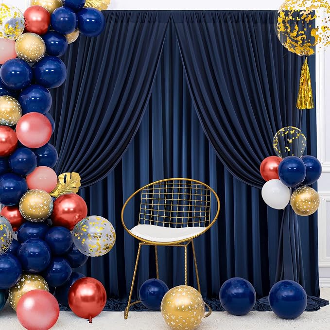 Wrinkle Free 20ft×10ft Navy Blue Backdrop Curtains for Parties, 4 Panels 5×10ft Thick Silky Polyester Navy Photo Backdrop Drapes Curtains for Graduation Party Birthday Baby Shower Wedding Photography