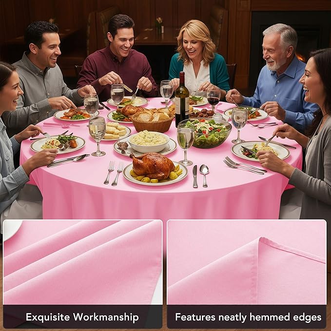 6-Pack Pink Round Tablecloths, 120 Inches, Stain-Resistant Polyester for 5-6 Ft Round Tables - Washable Table Covers for Weddings, Banquets, Birthday Parties, Events
