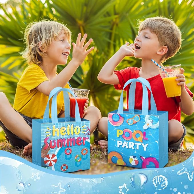 Sweetude 40 Pcs Hello Summer Gift Party Favor Bags with Handle, Non Woven Goodie Bags Birthday Favor for Birthday Baby Shower Packaging Supplies