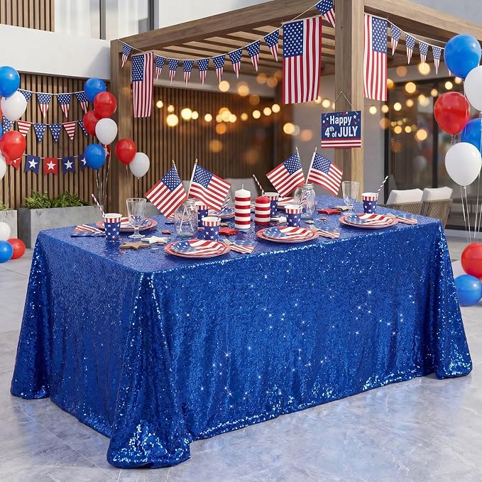 B-COOL Rectangle Sequin Tablecloth 90x156 Inch Party Tablecloths Glitter Table Linen for Birthday Party Wedding Baby Shower Table Independence Holiday Banquet Decoration,Royal Blue