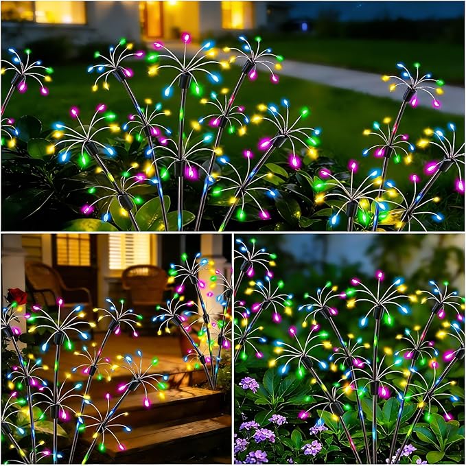 Solar Garden Lights Outdoor, 6 Pack 2-Layer Multicolor Solar Firework Lights, Waterproof Starburst Fairy Light Garden Decor for Yard Patio Pathway Lawn, Unique Gifts for Women Mom Grandma Mother's Day