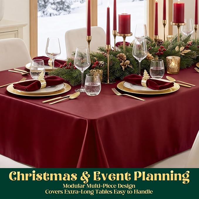 4 Pack Burgundy Satin Tablecloth 58 x 102 Inches, Rectangular Satin Table Cloths for Wedding Reception, Birthday Party, Graduation & Holiday Banquet Tables