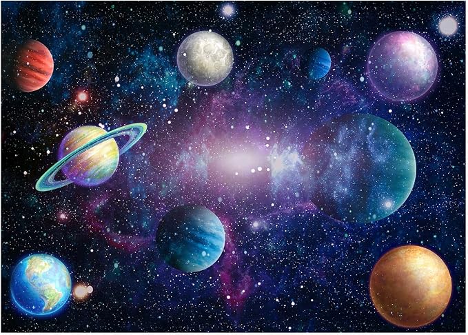 Outer Space Backdrop Starry Galaxy Birthday Party | 95.6 x 70.8 in, Polyester, Outer Space Theme, Lightweight, Reusable, Washable, Birthday Decor, Photo Backdrop