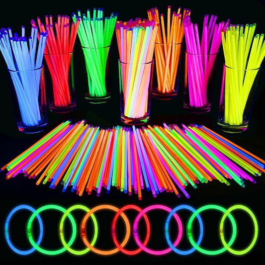 Mega-L 200 Pcs Glow Sticks Bulk Party Pack, Glow in the Dark Party Supplies, 8" Ultra Bright Glow Necklaces and Bracelets with Connectors for Neon Glow Birthday Pool Party, New Years Eve Party Favors