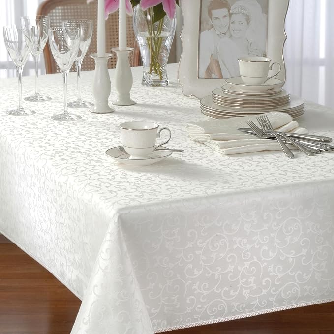 Lenox Opal Innocence Tablecloth, White - 60" W x 102" L