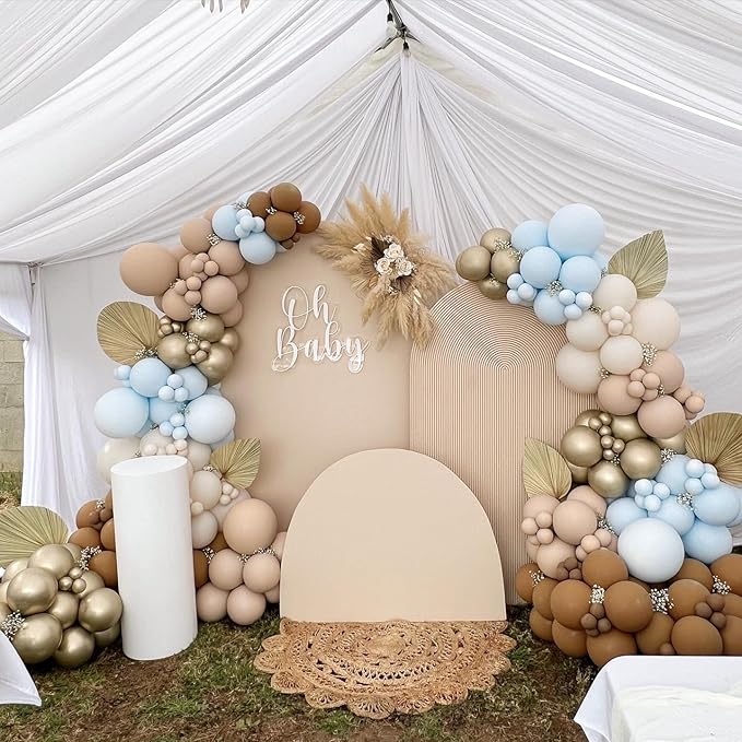 Double Stuffed Pastel Blue Balloons Different Size 115Pcs 5/10/12/18 Inch Macaron Light Blue Balloon Garland Arch kit for Birthday Gender Reveal Baby Shower Party