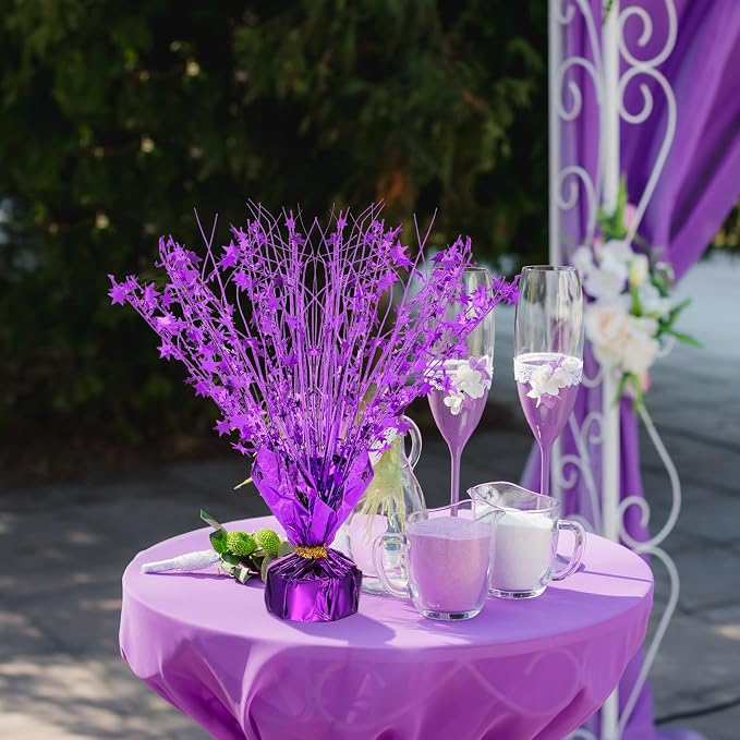 Crowye 18 Pcs Foil Spray Centerpiece Table Decoration Party Star Burst Metallic Graduation Table Centerpieces for Spring Party Birthday Season Wedding Holiday(Purple)