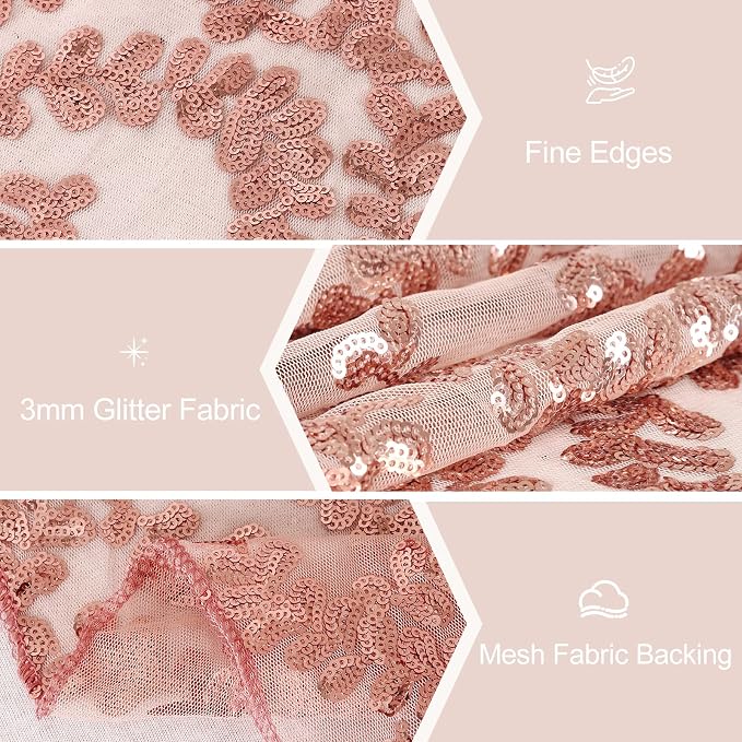 Sequin Table Runners 2 Pieces Rose Gold Flower Table Runners 12x72 Inch Glitter Dining Table Cover for Party Wedding Birthday Reception Banquet Decoration Spring Party Chair Sashes
