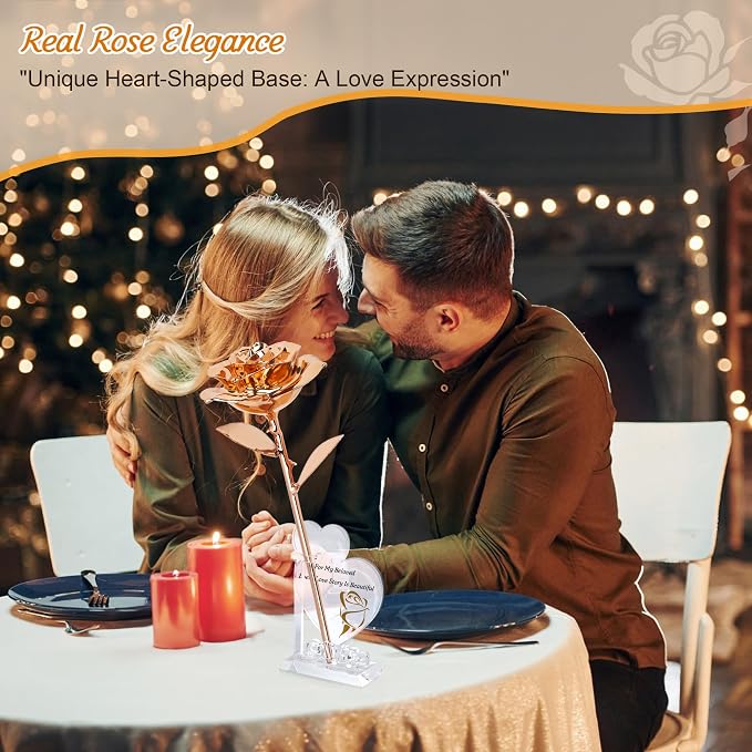 Sinvitron Gold Dipped Rose Real 24K Gold Rose, Hand Dipped One of a Kind Golden Roses, Romantic Gifts for Women on Valentines Day, Anniversary Mother’s Day (Rose Gold)
