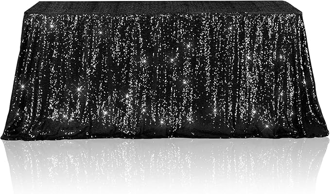 Poise3EHome Black Sequin Tablecloth 50×72 Inch Rectangle Table Cover Overlay for Birthday Halloween Party Holiday Baby Shower Decoration
