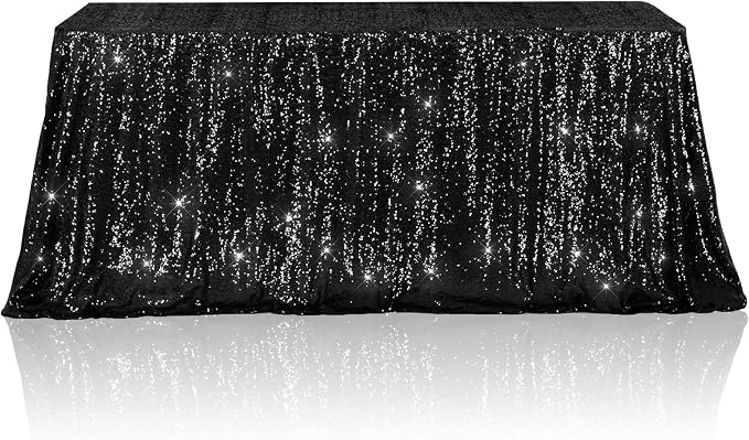 Poise3EHome Black Sequin Tablecloth 60×120 Inch Rectangle Sparkly Fabric Table Cloth for Birthday Wedding Halloween Party Holiday Baby Shower Decoration