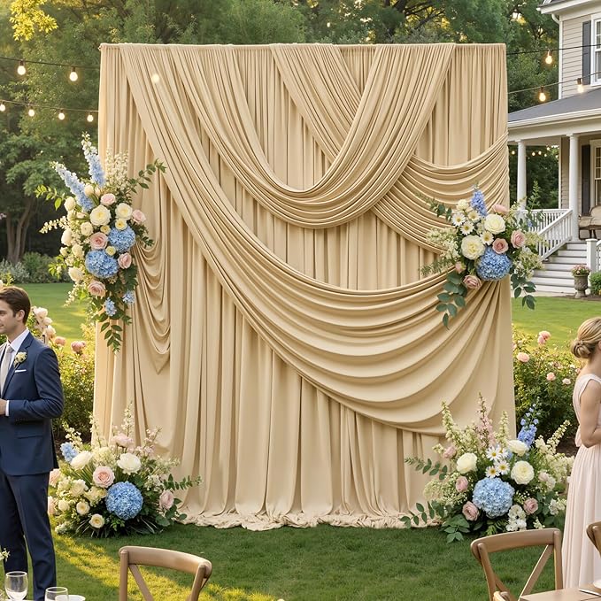 10ftx12ft Wrinkle Free Champagne Backdrop Curtain, 2 Panels 12FT Height Champagne Drapes for Wedding Backdrop, Silky Polyester Photo Back Drop Cloth for Birthday Party Photography Background