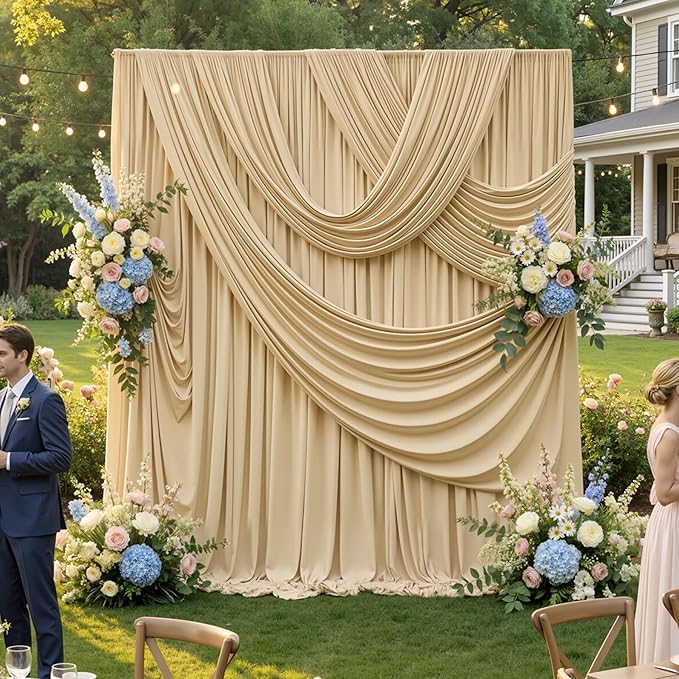 60ftx12ft Wrinkle Free Champagne Backdrop Curtain, 12 Panels 12FT Height Champagne Drapes for Wedding Backdrop, Silky Polyester Photo Back Drop Cloth for Birthday Party Photography Background
