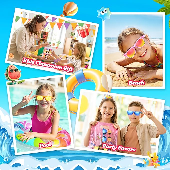 32 Pack Kids Sunglasses Bluk Party Favors - Goodie Bags Stuffers for Children Age 3-8,Boy Girl Neon Glasses with UV400 Protection,Birthday Classroom Graduation Gift,Pool Beach Party Supplies - nylytek
