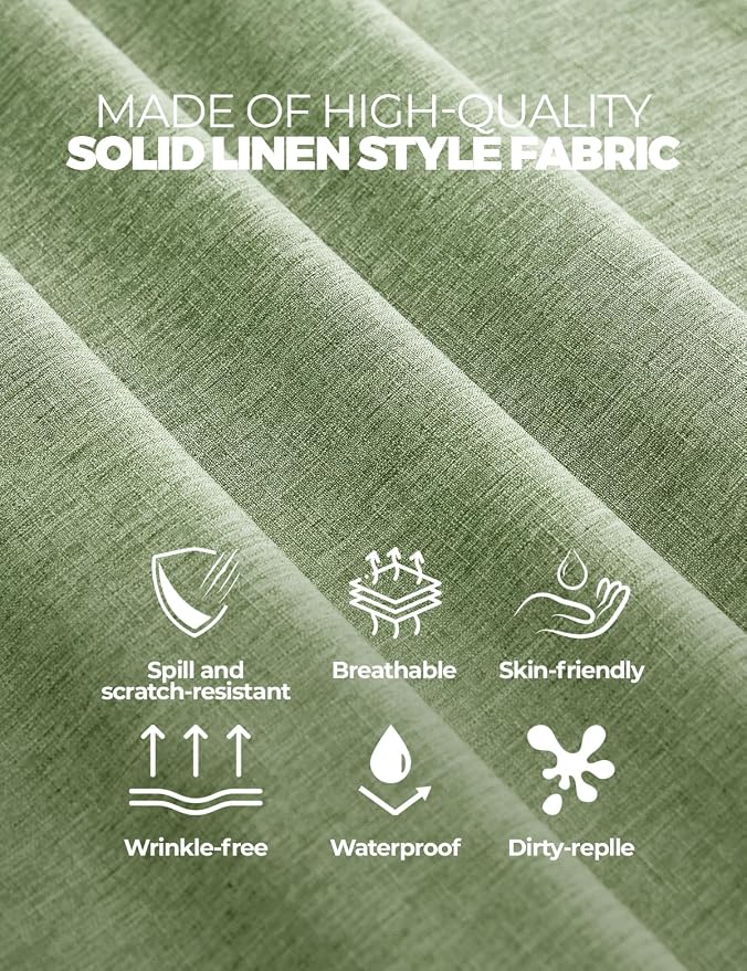Faux Linen Farmhouse Table Cloth 60"x144" for 10 ft Rectangle Table, Sage Green Waterproof Outdoor Washable Cloth Tablecloth for Rectangular Dining Room Kitchen Outdoor Party Restaurant Table