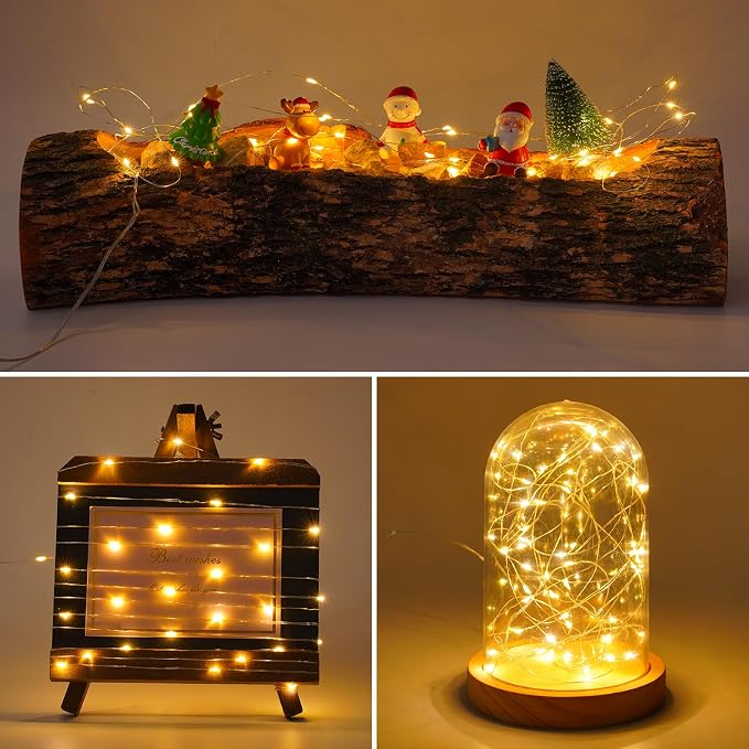 QITONG Warm White Fairy Lights Battery Operated, 6 Pack Each 16ft 50 LED Outdoor Christmas String Lights, Silver Wire Mini Twinkle Light Indoor