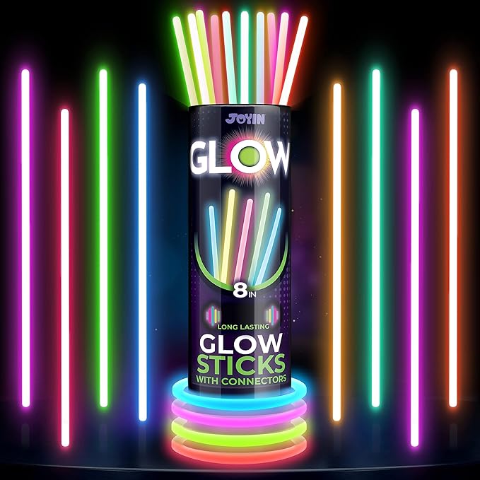 JOYIN 600 Pcs 8" Glow sticks Bulk Party Favors Pack, Neon Glow in the Dark Party Supplies, Light Up Necklaces and Bracelets with Connectors, Easter, Football, Birthday Decorations