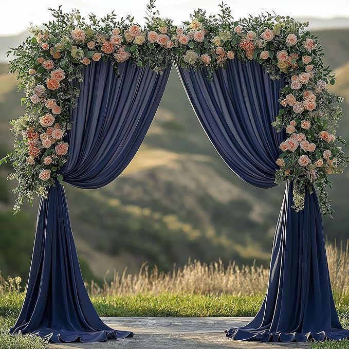 ESGOTBME 10x10ft Wrinkle Free Navy Blue Backdrop Curtain for Parties Soft Fabric Drapes Wedding Blue Curtain Backdrop for Birthday Party Decorations Background for Photography 5x10ft, 2 Panels