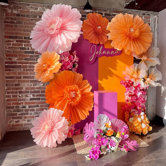 Giegxin 6 Pcs 31.5", 24" Pink, Orange Giant Paper Flowers Pink and Orange Party Decorations Large Crepe Tissue Flowers for Fall Wedding Boho Birthday Bridal Bachelorette Bridal Shower Classroom Decor