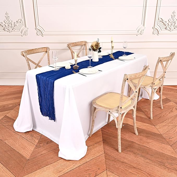 24 Pack Royal Blue Cheesecloth Table Runner,Gauze Boho Long Cheese Cloth Table Runner 17x108 inch Rustic Table Runners for Wedding Party Bridal Shower Banquet Table Decorations
