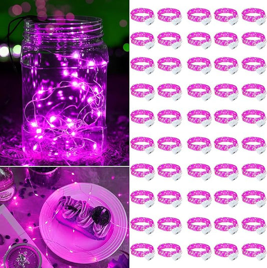 50 Pack Pink Fairy Lights Battery Operated, 7ft 20 LED Mini String Twinkle Lights for Valentine's Day Easter Christmas Halloween Mason Jars Centerpiece Table Decorations (50, Pink)