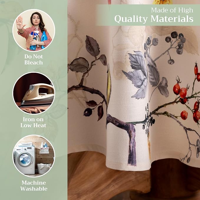 Maison d' Hermine Table Cloth Round Table 100% Cotton 69 Inches Fall Tablecloth Reusable Everyday Use for Thanksgiving Christmas Decorations Dining Farmhouse Party (Equinoxe - Beige)