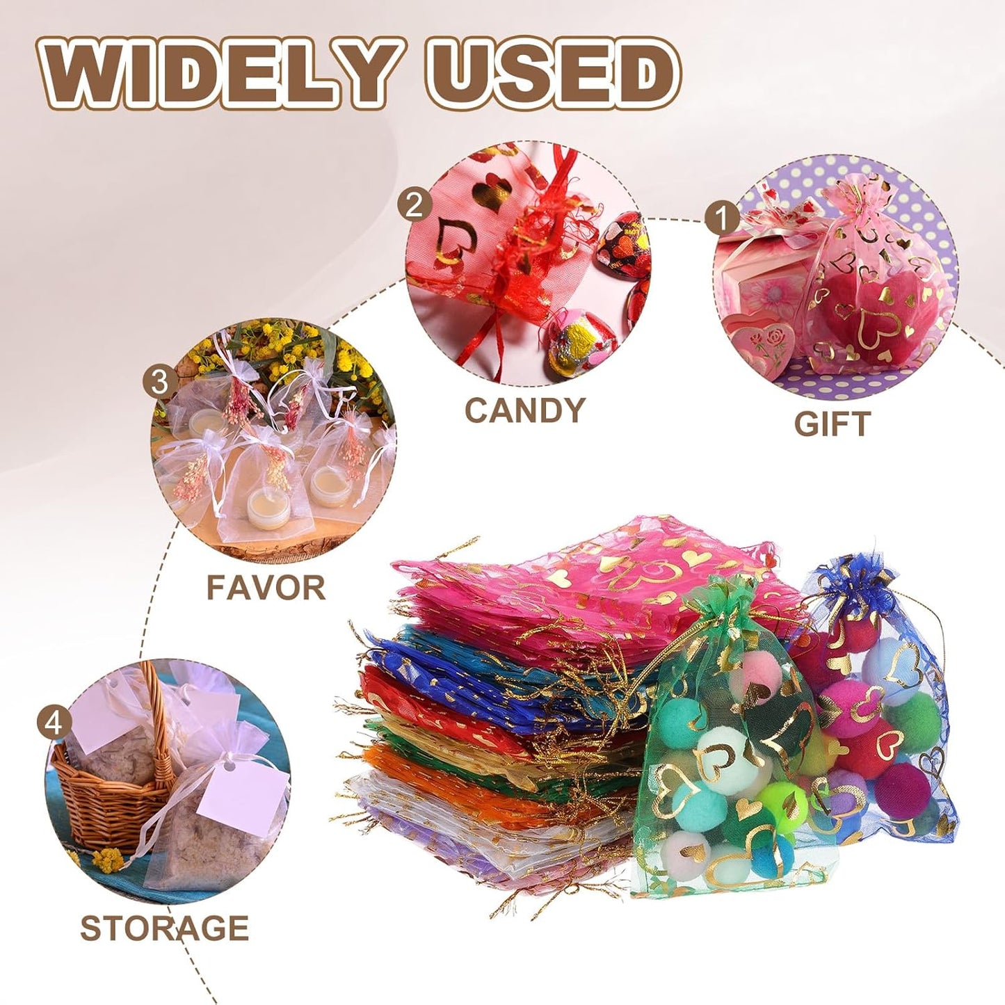 PATIKIL 100 Pcs 4x6 Inch Heart Printed Organza Bags, Silver Sheer Heart Organza Bags with Drawstring for Christmas Candy Jewelry Party Wedding Favor Gift