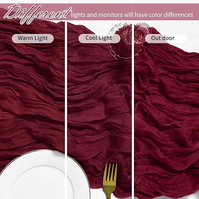 25 Pack Burgundy Red Cheesecloth Table Runner 17 x 108 Inch Gauze Table Runner Fabric Semi Sheer Cheese Cloth Table Decor Bulk for Rustic Romantic Wedding Baby Shower Table Decoration