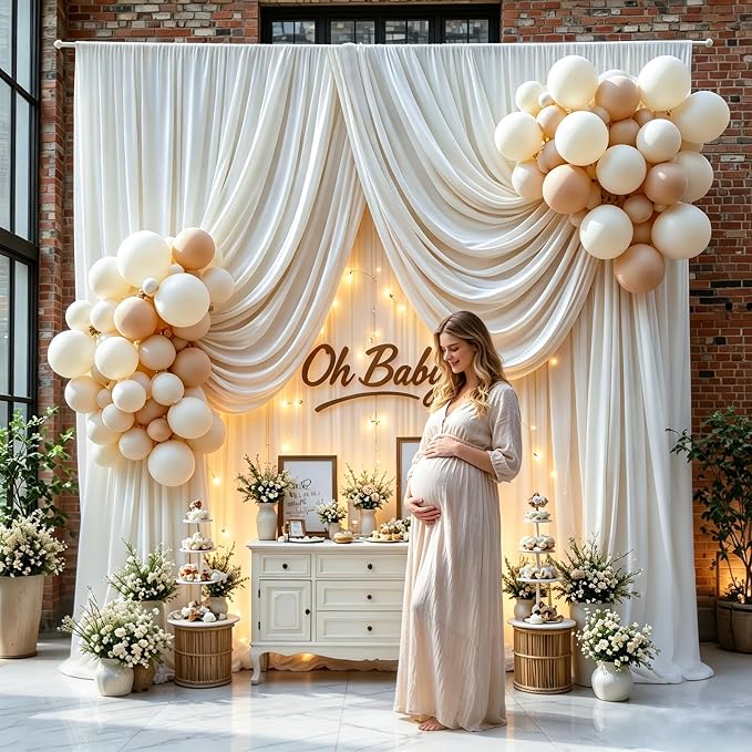 Gallety White Backdrop Curtain for Wedding, Polyester Photo Backdrop Drapes - 40FT x 10FT Birthday Backdrop Curtain with Rod Pockets for Celebration,Stage, Graduation,Engagement Party Decorations