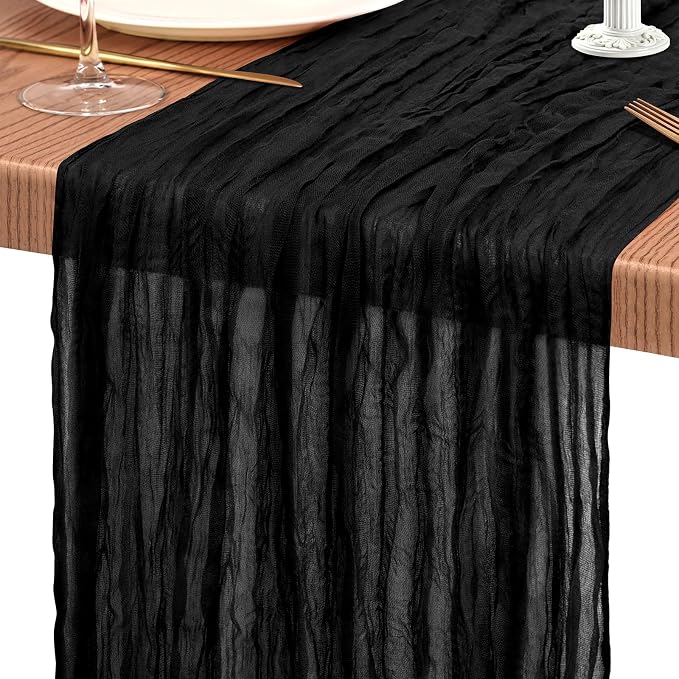 Showgeous Cheesecloth Table Runner 10FT Black Table Runner Boho Gauze Cheese Cloth Table Runners Long Rustic Sheer Table Decorations for Wedding Party Baby Bridal Shower Birthday Holiday Home
