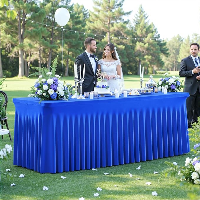 6 Pack Royal Blue Table Cloth for 8 Foot Rectangle Tables Spandex Fitted Tablecloth 8ft Stretch Table Covers Skirt Blue Banquet Tablecloths Wrinkle Free Tablecloth for Party Wedding Birthday Event