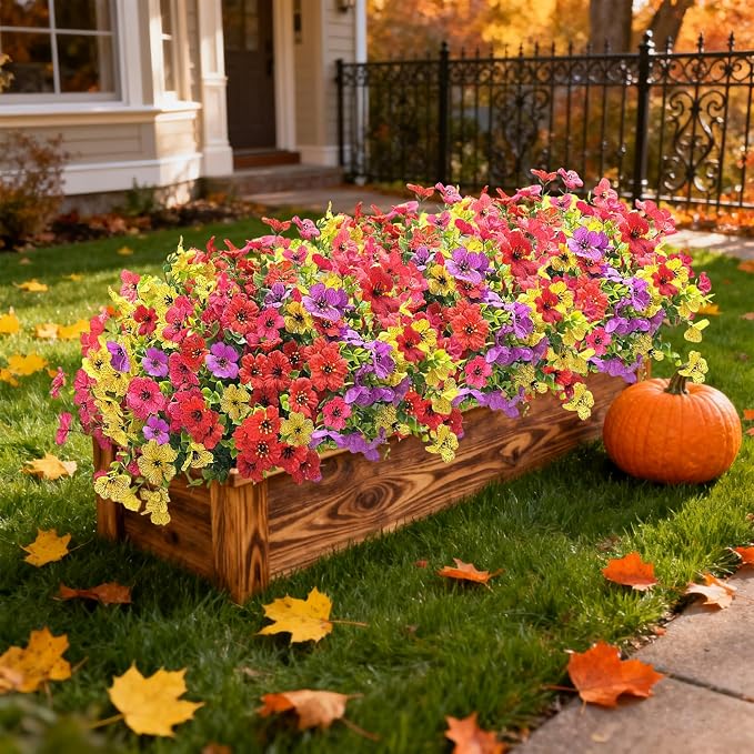 12 Bundles Artificial Flowers for Spring Summer Outdoor Decoration Faux Greenery uv Resistant Artificial Outside Flowers Fake Flowers for Porch Garden Home Patio Cemetery Decor (Mixed Color)