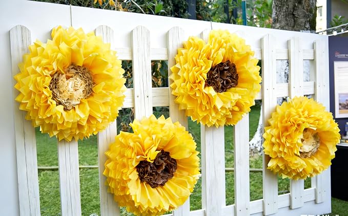 Sunflower Tissue Paper Flowers 19'' Giant Yellow Paper Flowers Decoration for Wall Large Sunflower Tissue Pom Poms Hanging for Spring Wedding Bridal Shower Birthday Classroom Bulletin Board Decor